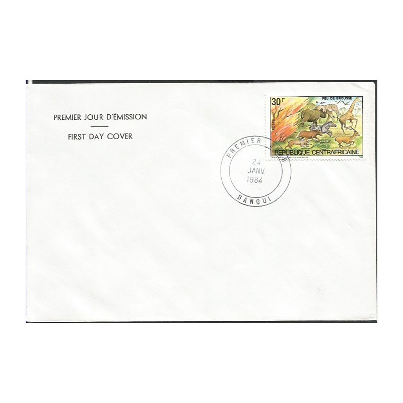 Republika Śr. Afryki 1984, Pożar, fauna. FDC