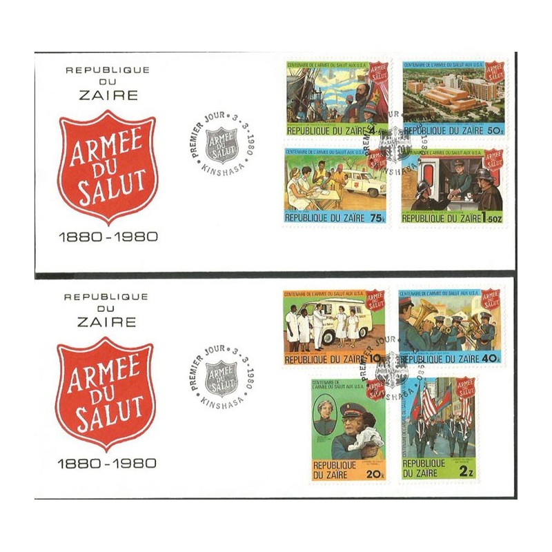 Zair 1980, Armia Zbawienia, pogotowie, straż pożarna, muzyka. 2 FDC