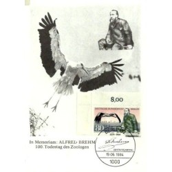 Niemcy 1984, A. Brehm, zoologia, ptak, bocian. Karta maksimum