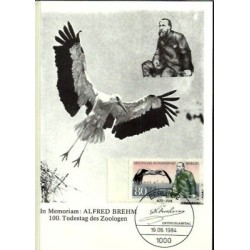 Niemcy 1984, A. Brehm, zoologia, ptak, bocian. Karta maksimum