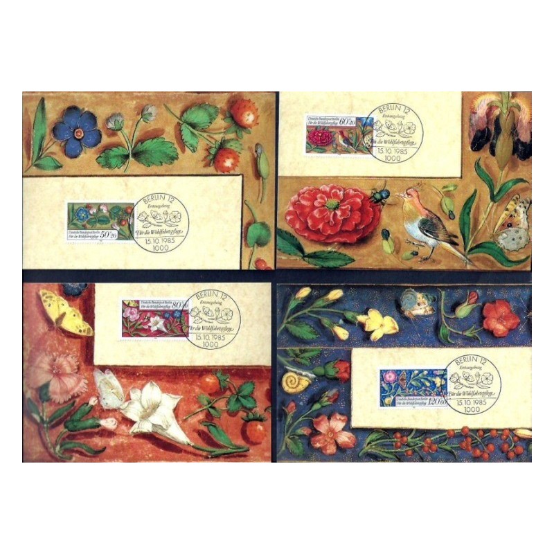Niemcy 1985, Flora, kwiaty, fauna, owady, ślimak. 4 karty maksimum