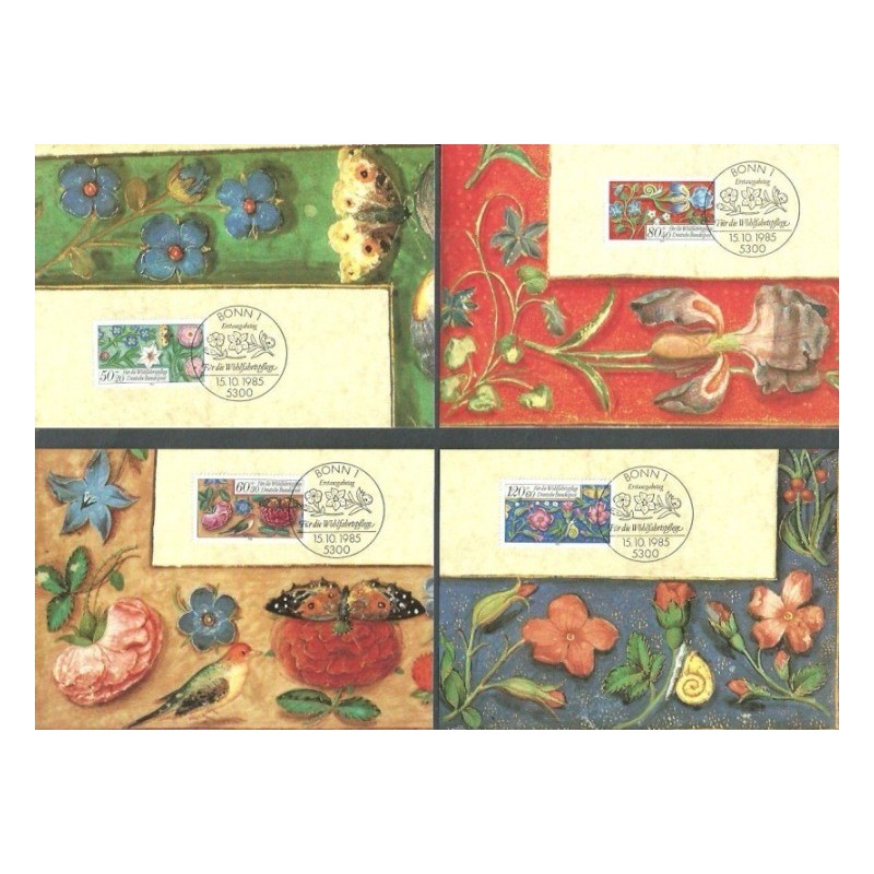 Niemcy 1985, Flora, kwiaty, fauna, owady, ślimak. 4 karty maksimum