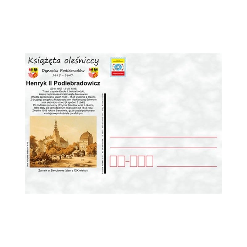 Kartka Wrocław 2014, Książę Henryk II Oleśnica Ziębice Kłodzko Bierutów