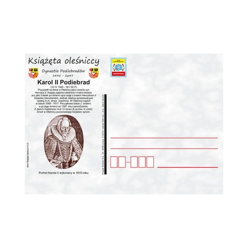 Kartka Wrocław 2014, Książę Karol II Oleśnica Ziębice Kłodzko