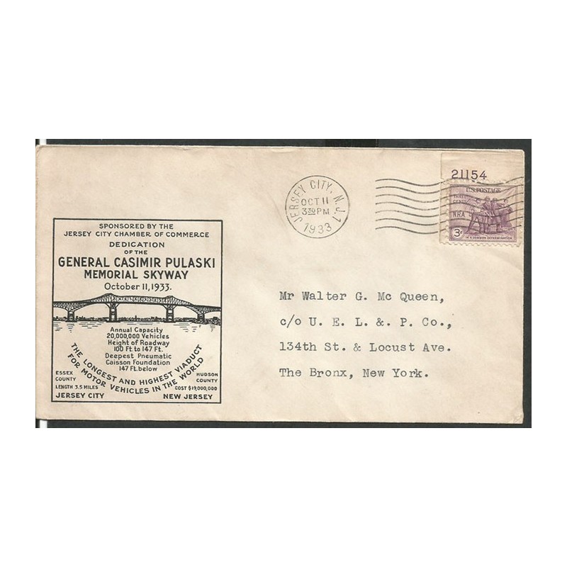 USA 1933, K. Pułaski, most. Koperta, New Jersey
