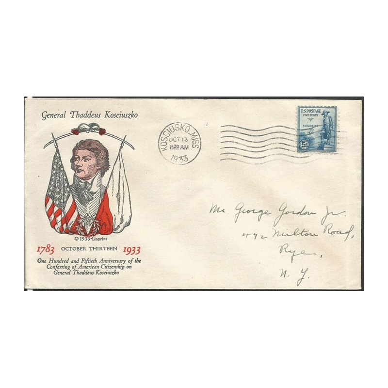 USA 1933, Tadeusz Kościuszko. FDC