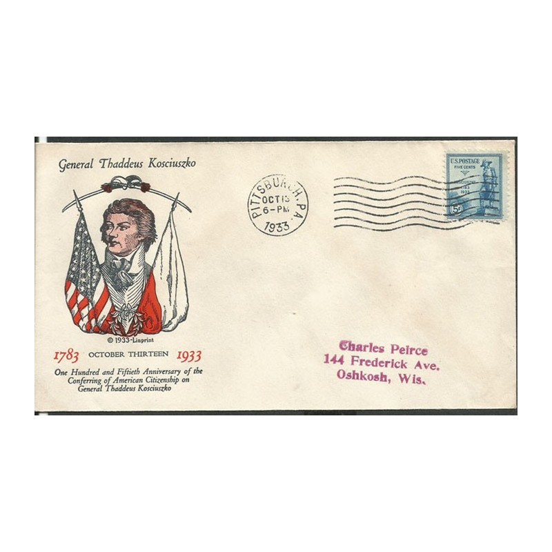 USA 1933, Tadeusz Kościuszko. FDC