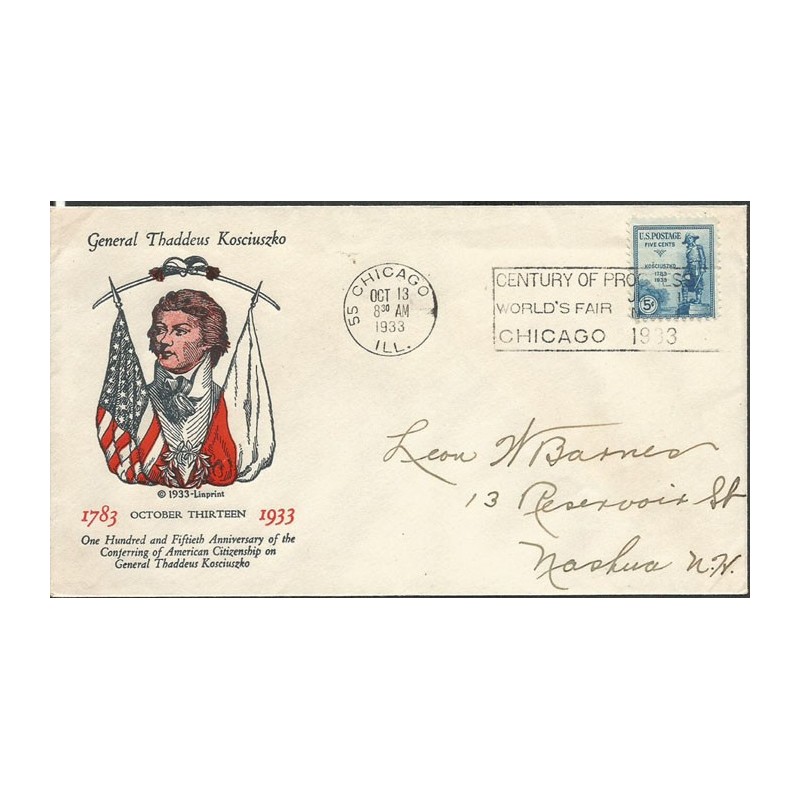 USA 1933, Tadeusz Kościuszko. FDC