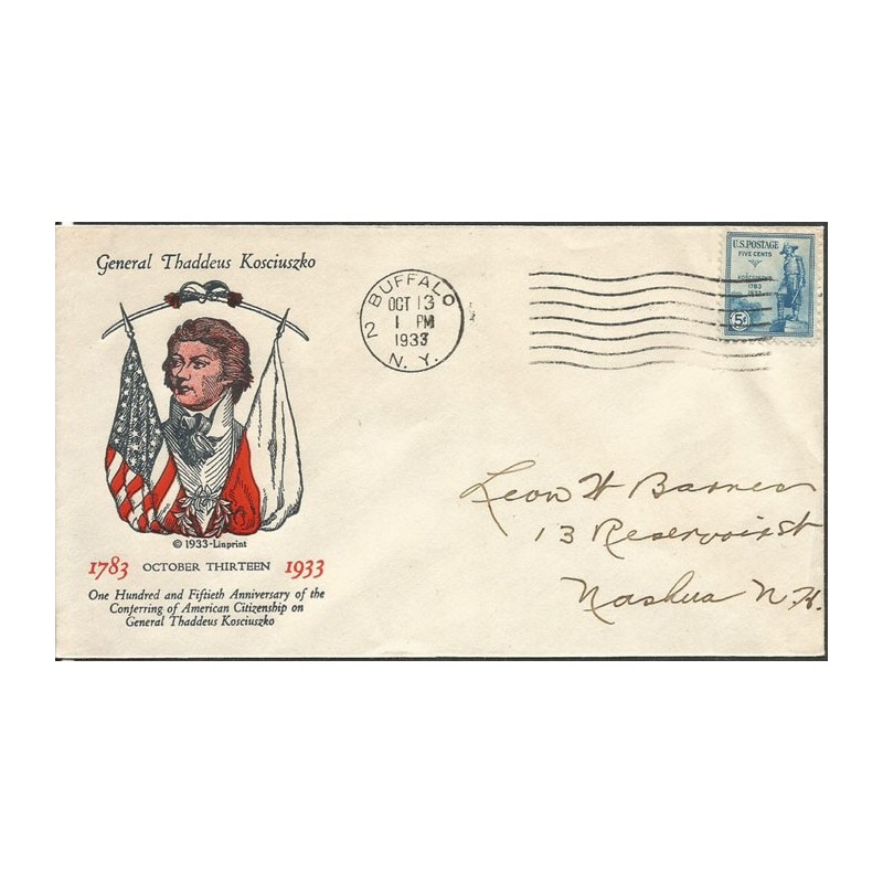 USA 1933, Tadeusz Kościuszko. FDC