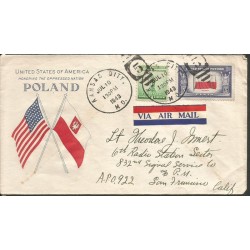 USA 1943, Okupowane kraje: Polska, flaga. Koperta z obiegu