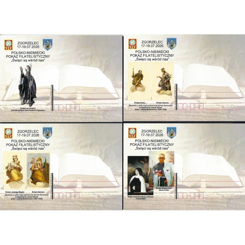 Kartka PZF Wrocław 2026, Zgorzelec, wystawa. Święci, religia. Papież Jan Paweł II, Kolbe, Edyta Stein, Święta Barbara, Jadwiga,