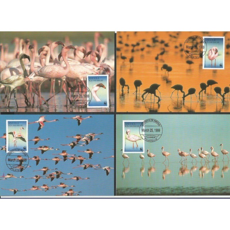 Angola 1999, WWF: ptaki flaming.Karty maksimum