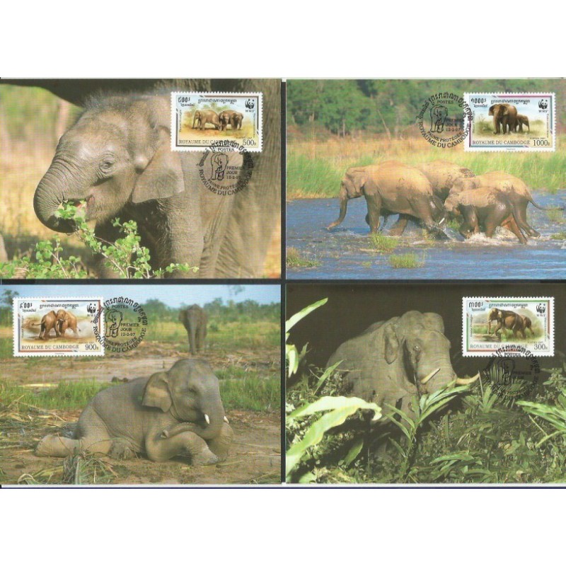 Kambodża 1997, WWF: słonie. Karty maksimum