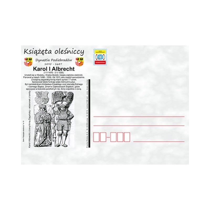 Kartka Wrocław 2014, Książę Karol I Albrecht Oleśnica Ziębice Ząbkowice Śl.