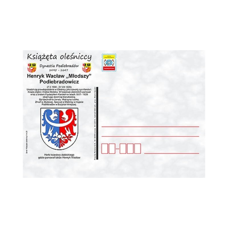 Kartka Wrocław 2014, Książę Henryk Wacław Oleśnica Ziębice Kłodzko