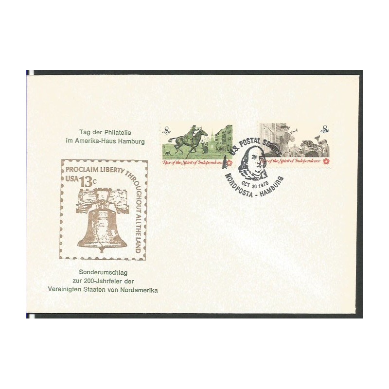 USA 1976, 200 lat USA, prezydent Franklin. Datownik US Postal Service Nordposta Hamburg