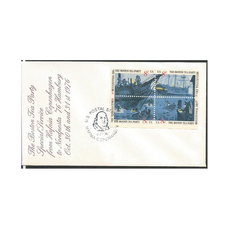 USA 1976, 200 lat USA, prezydent Franklin. Datownik US Postal Service Hafnia Kopenhaga