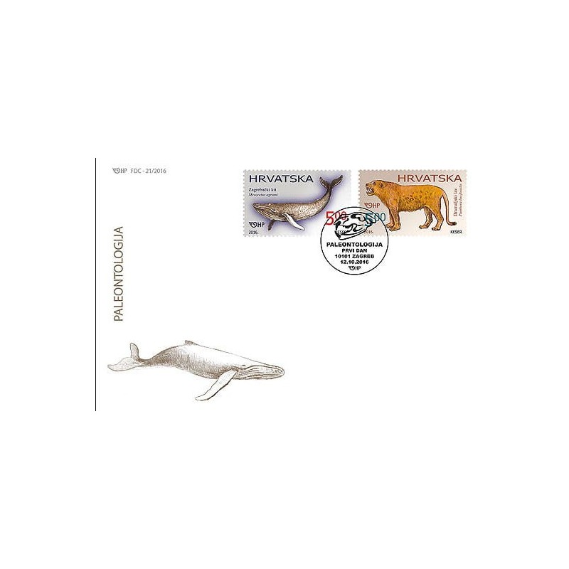 Chorwacja 2016, Paleontologia, lew, wymarły waleń. FDC