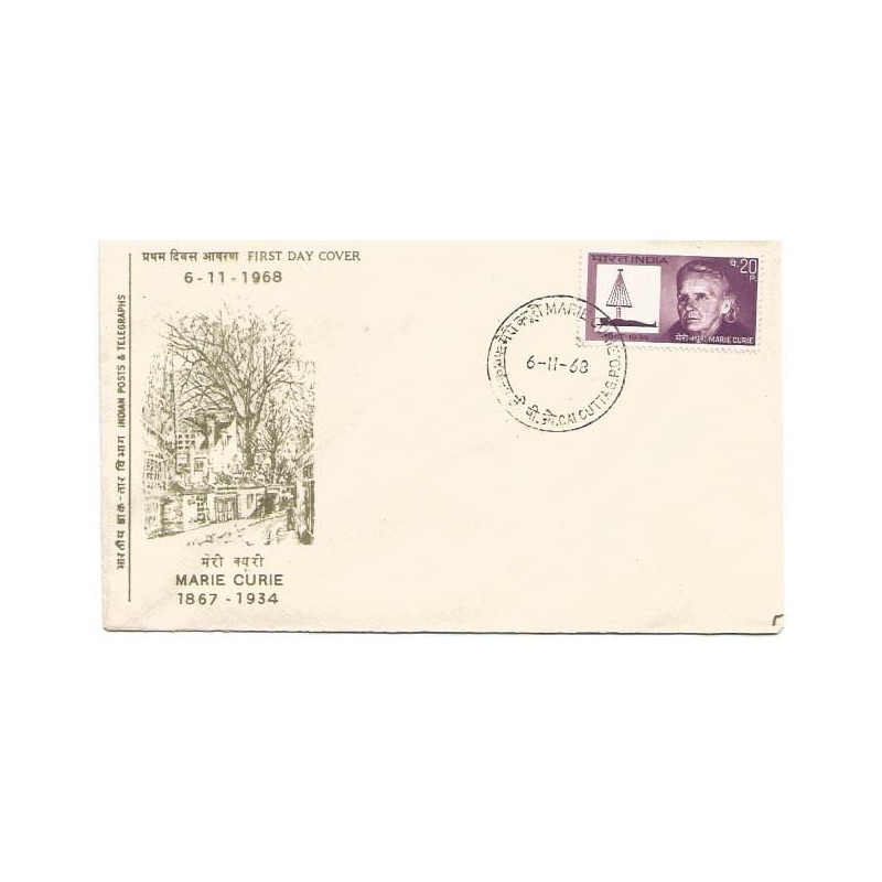 Indie 1968, Maria Curie, Nobel. FDC Kalkuta