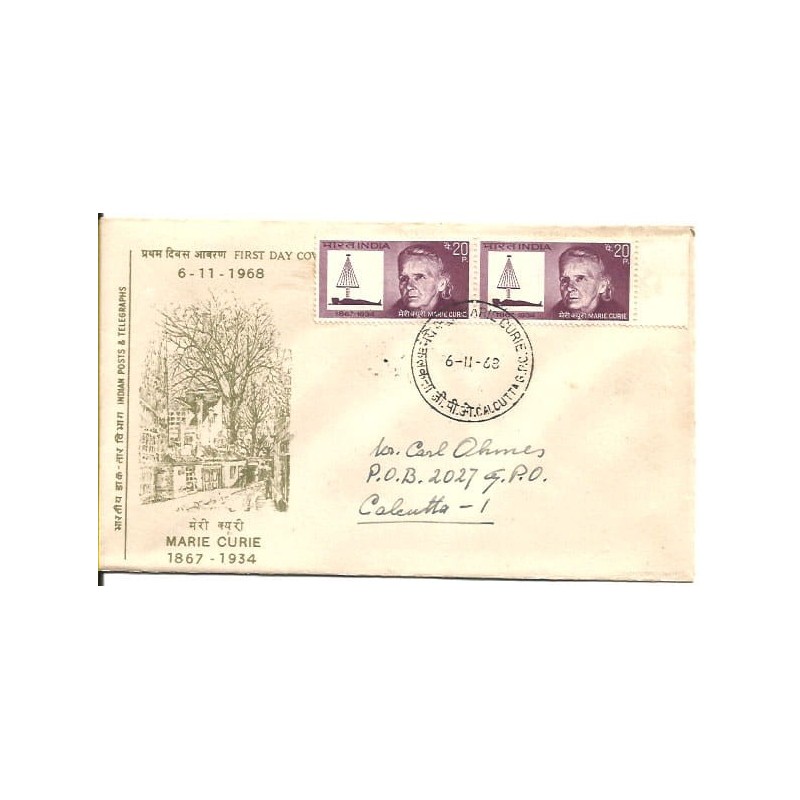 Indie 1968, Maria Curie, Nobel. FDC Kalkuta, obieg