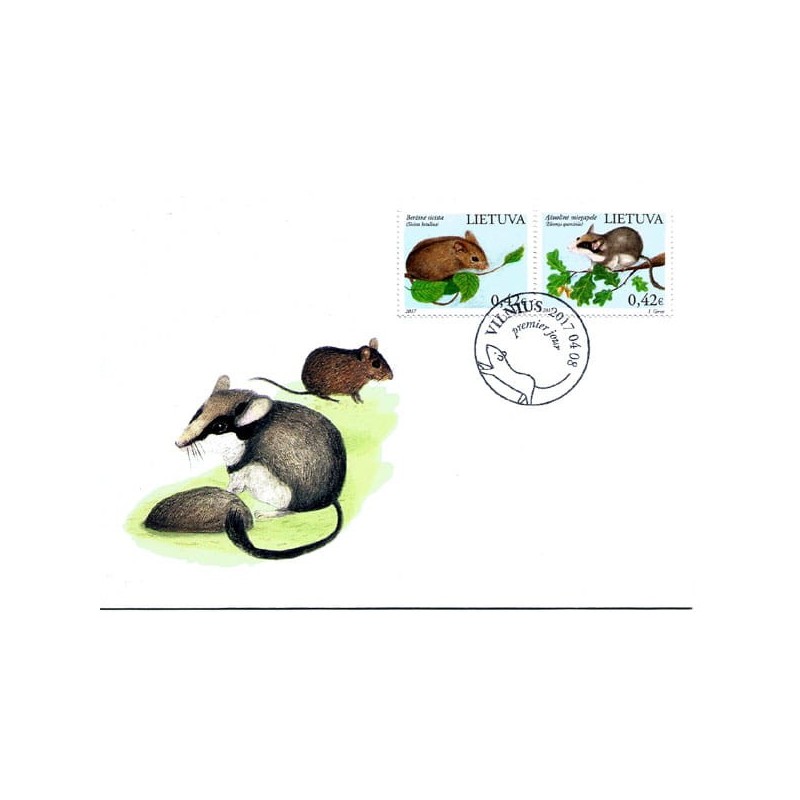 Litwa 2017, Fauna, ssaki: smużka leśna, żołędnica. FDC