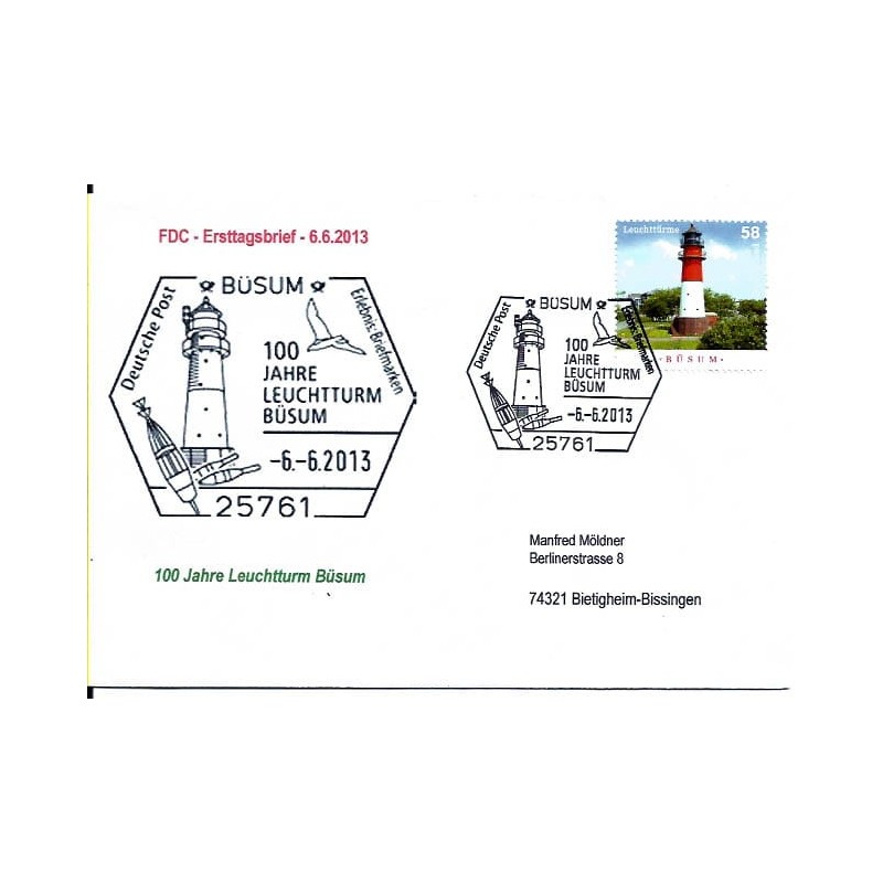 Niemcy 2013, Latarnia morska, FDC.