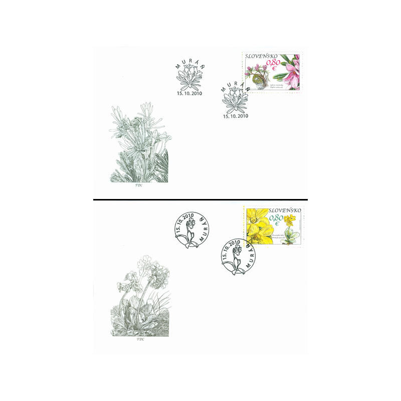 Słowacja 2010, Kwiaty: pierwiosnek, wawrzynek. FDC