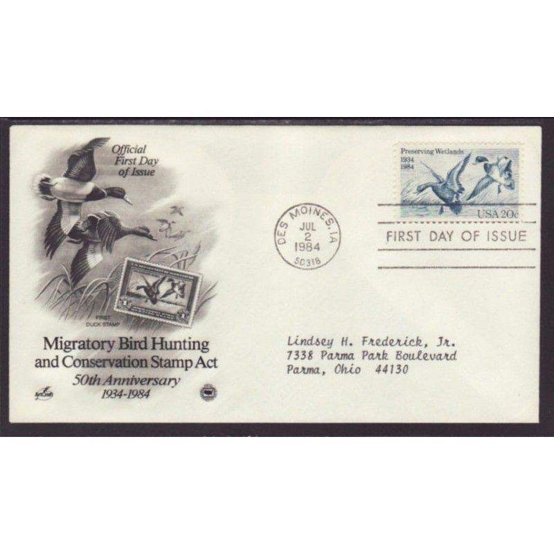USA 1984, Ochrona ptaków: kaczki. FDC