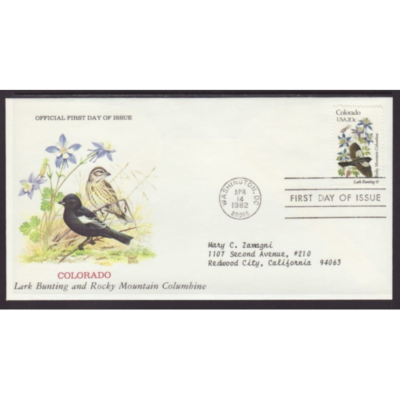USA Ptaki i kwiaty: Bizończyk Jaskier FDC 1982
