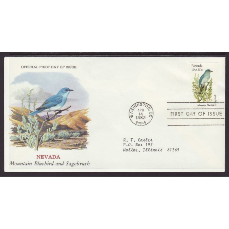 USA Ptaki i kwiaty: Błękitnik Bylica FDC 1982