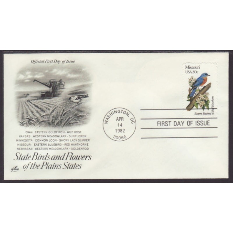USA Ptaki i kwiaty: Błękitnik Głóg FDC 1982