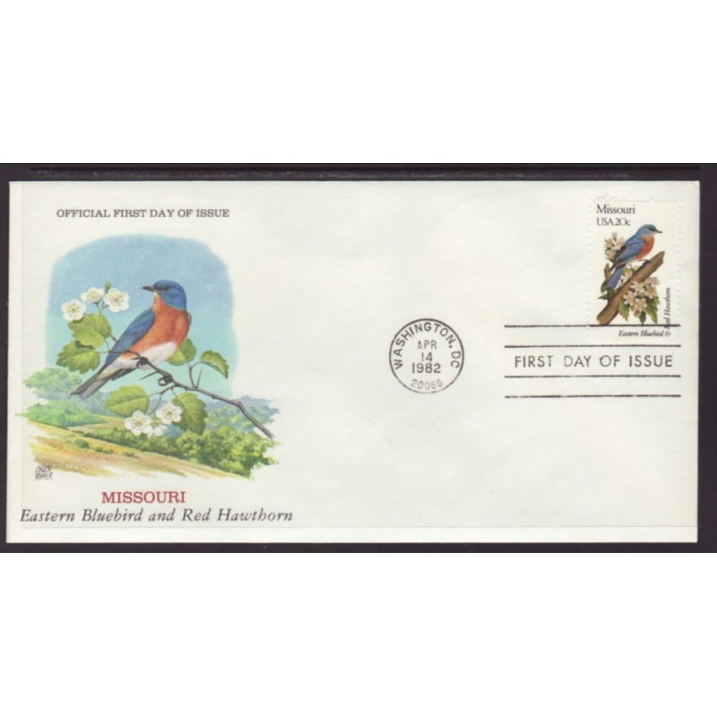 USA Ptaki i kwiaty: Błękitnik Głóg FDC 1982