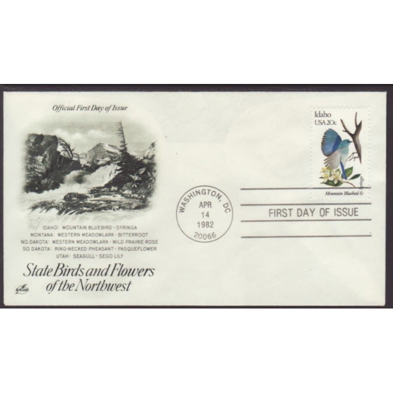 USA Ptaki i kwiaty: Błękitnik Lilak FDC 1982
