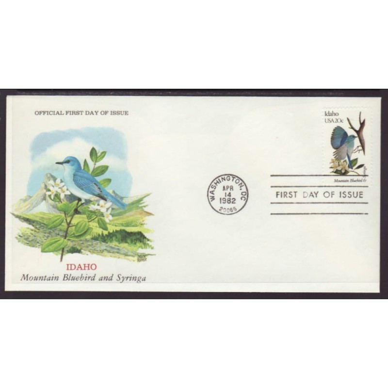 USA Ptaki i kwiaty: Błękitnik Lilak FDC 1982