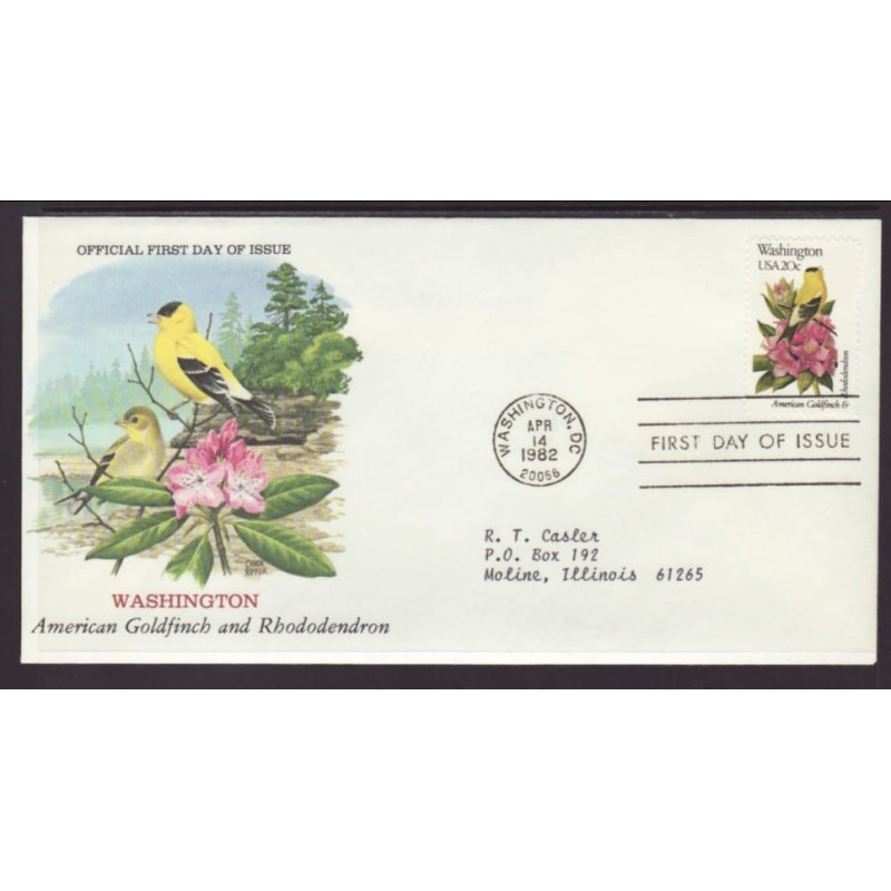 USA Ptaki i kwiaty: Czyż Azalia FDC 1982