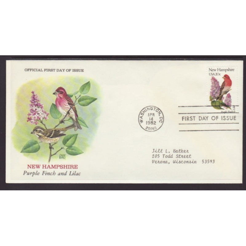 USA Ptaki i kwiaty: Dziwuszka Lilak FDC 1982
