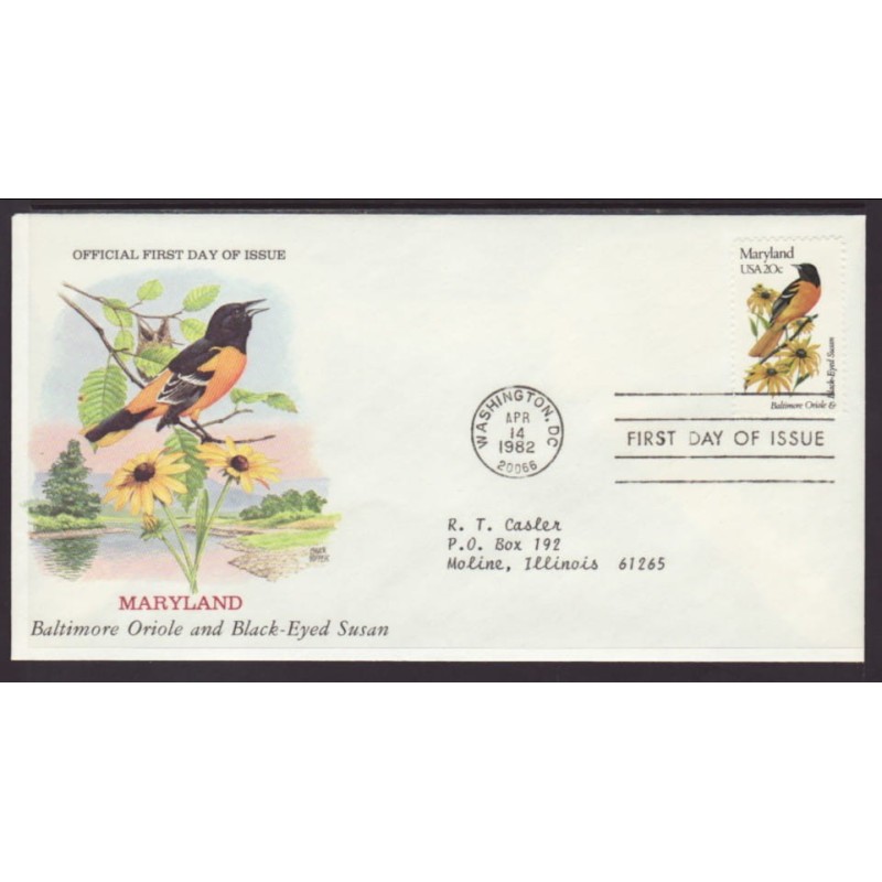 USA Ptaki i kwiaty: Kacyk Rudbekia FDC 1982