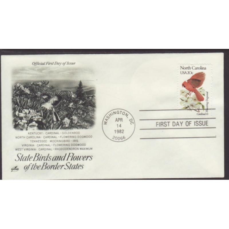 USA Ptaki i kwiaty: Kardynał Dereń FDC 1982
