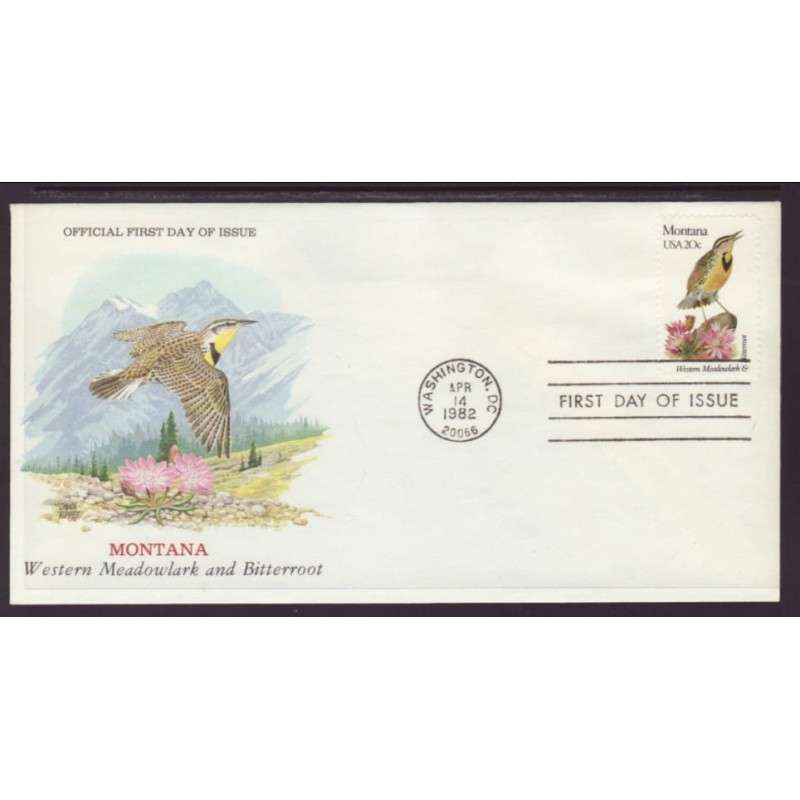 USA Ptaki i kwiaty: Wojak Lewizja FDC 1982