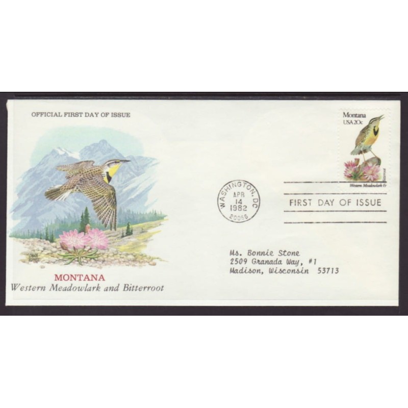 USA Ptaki i kwiaty: Wojak Lewizja FDC 1982
