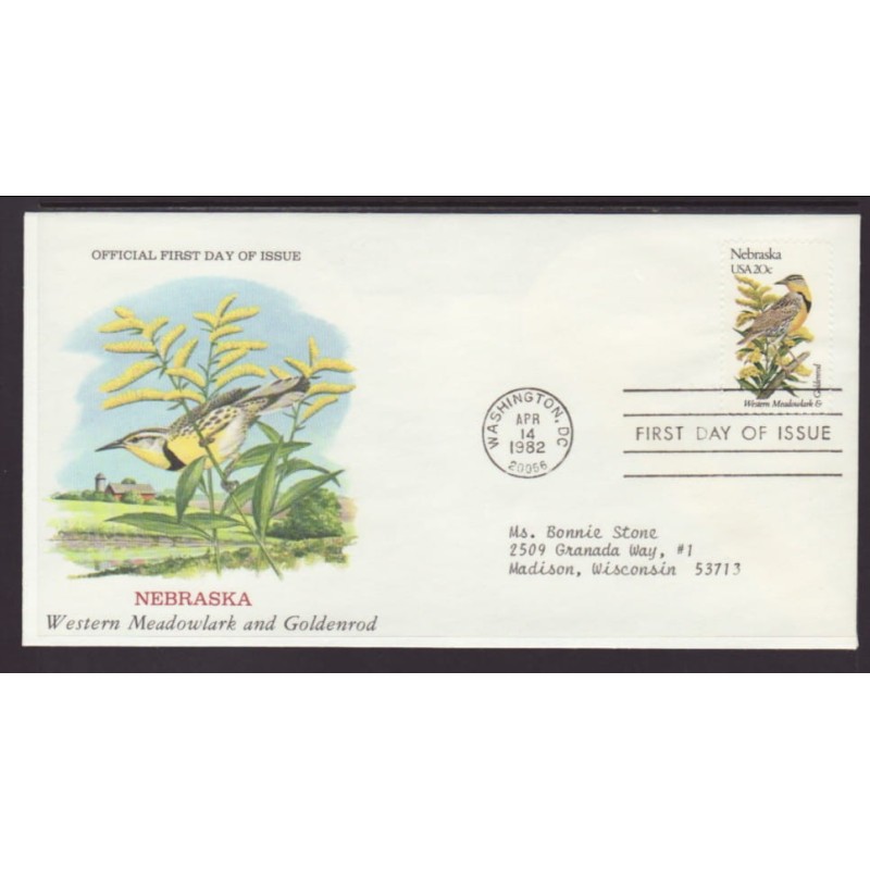 USA Ptaki i kwiaty: Wojak Nawłoć FDC 1982