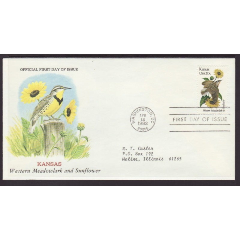 USA Ptaki i kwiaty: Wojak Słonecznik FDC 1982