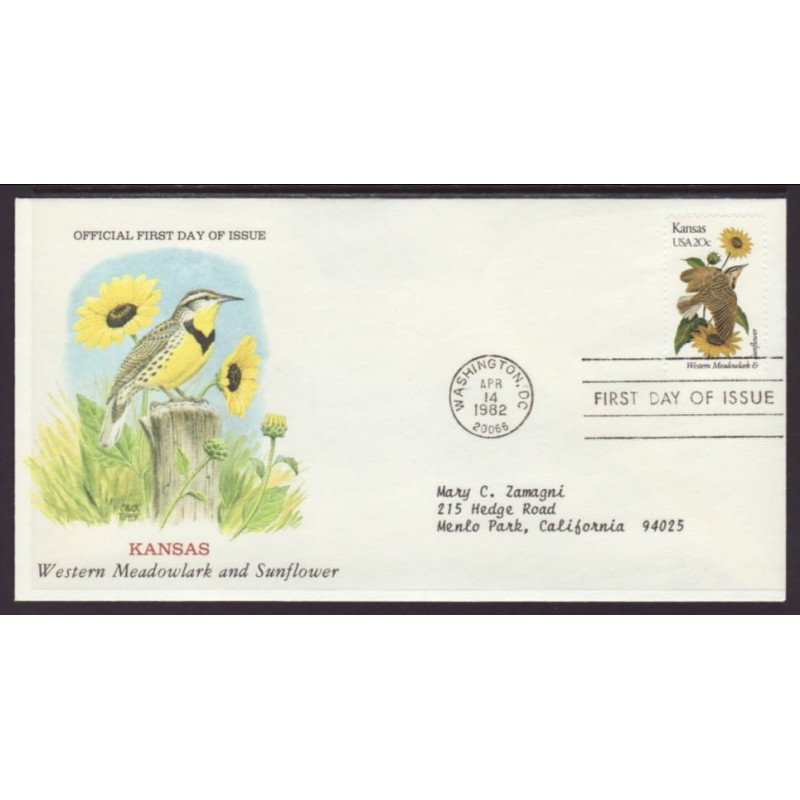 USA Ptaki i kwiaty: Wojak Słonecznik FDC 1982