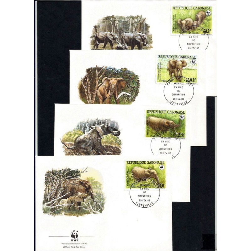 Gabon 1988, WWF: Słonie. FDC