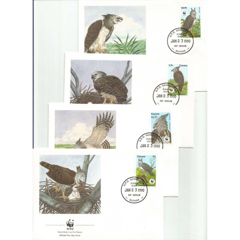Gujana 1990, WWF: ptak harpia. FDC