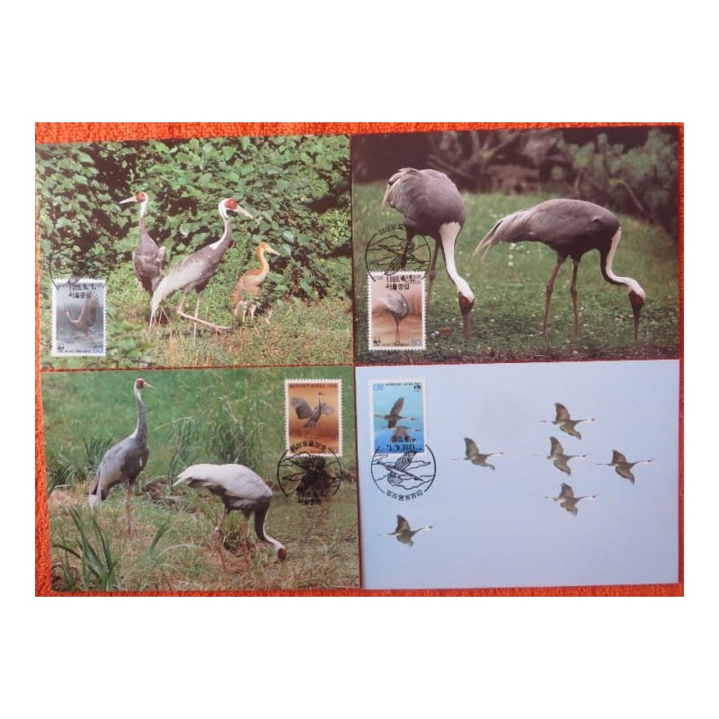 Korea Pd 1988, WWF: Ptak żuraw. Karty maksimum