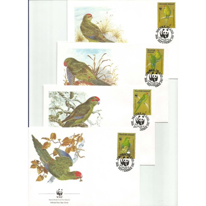 Wyspa Norfolk 1987, WWF: ptaki papugi. FDC
