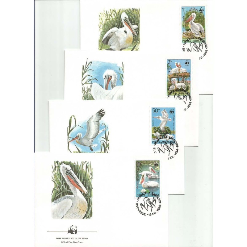 Rumunia 1984, WWF: Ptaki pelikany. FDC