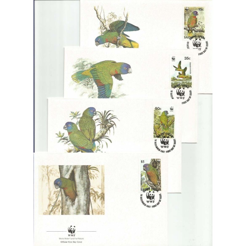 Saint Lucia 1987, WWF: ptak papuga amazonka. FDC
