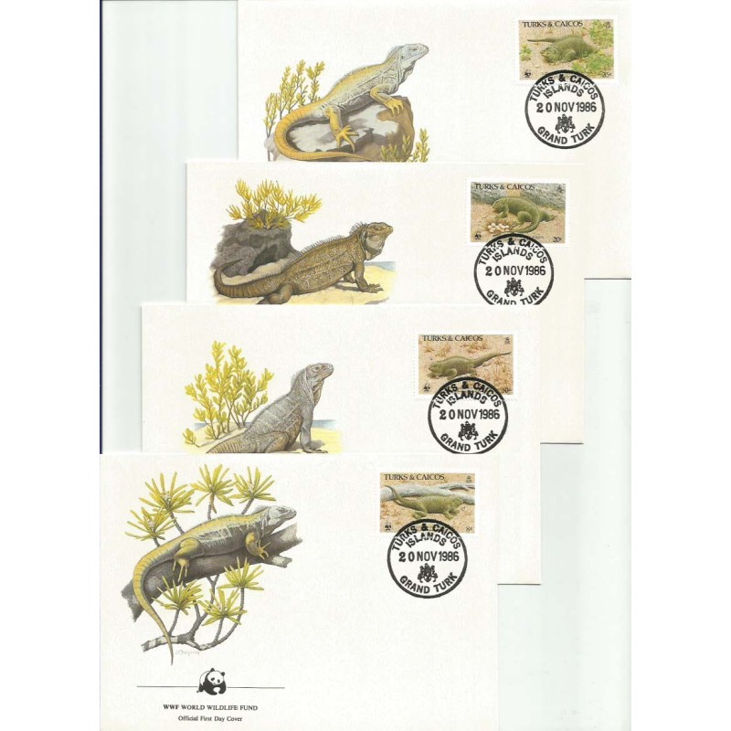 Turks i Caicos 1986, WWF: gady: iguana. FDC